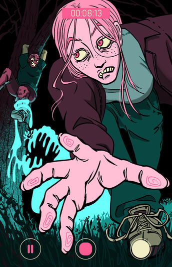 Original character art for Creature Feature, a horror zine. Digital, 2026.