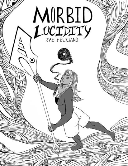 "Morbid Lucidity" comic cover. Traditional drawing and inks with digital output, 2025.