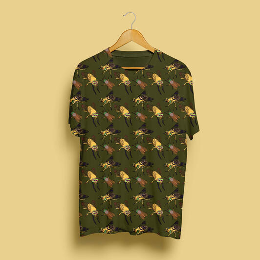 Sanguivorous Flies of North America Pattern shirt, collection design. Digital 2024.